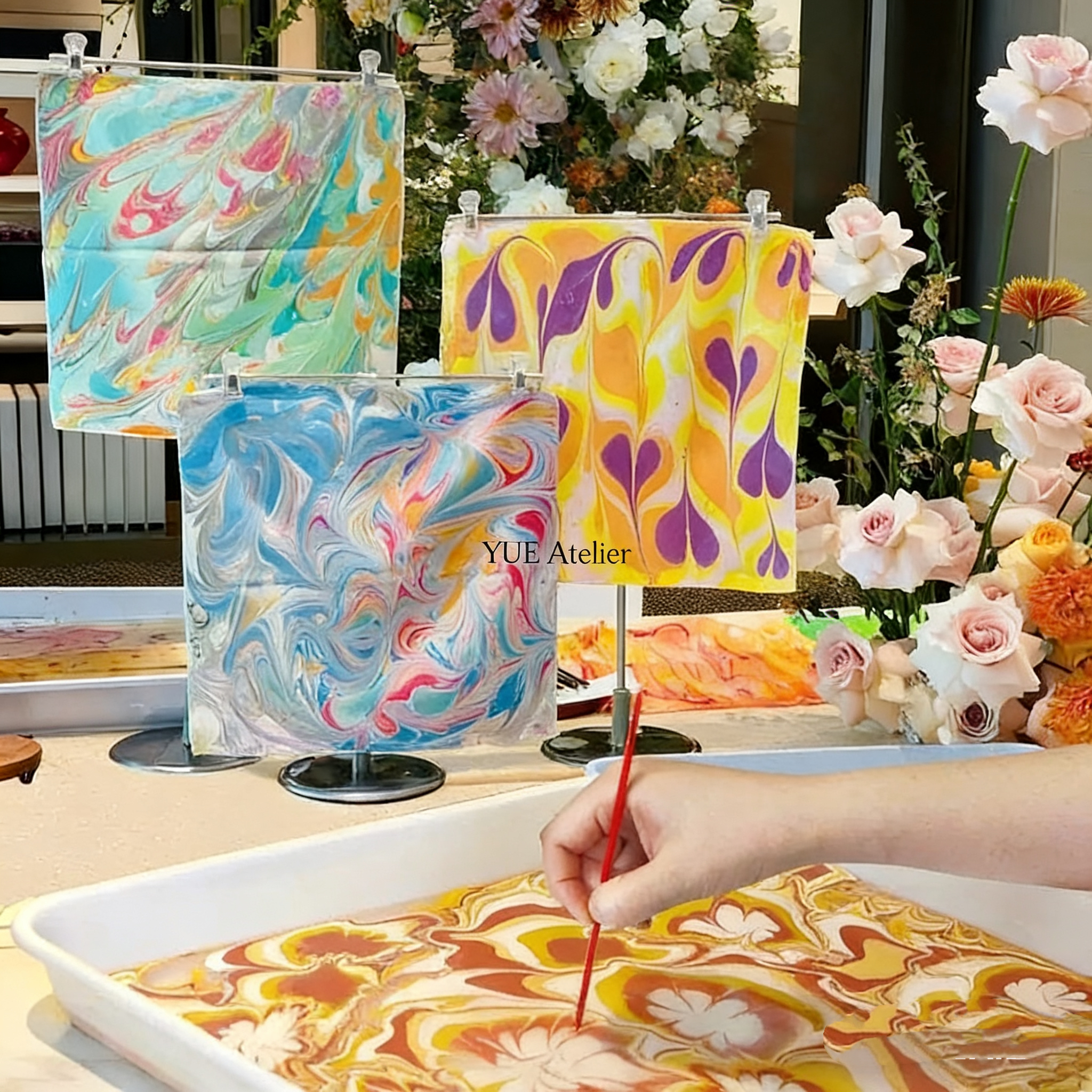 Water marbling silk scarf